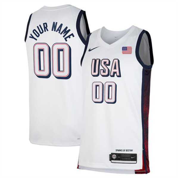 Men%27s USA Basketball Active Player Custom White 2024 Swingman Stitched Jersey